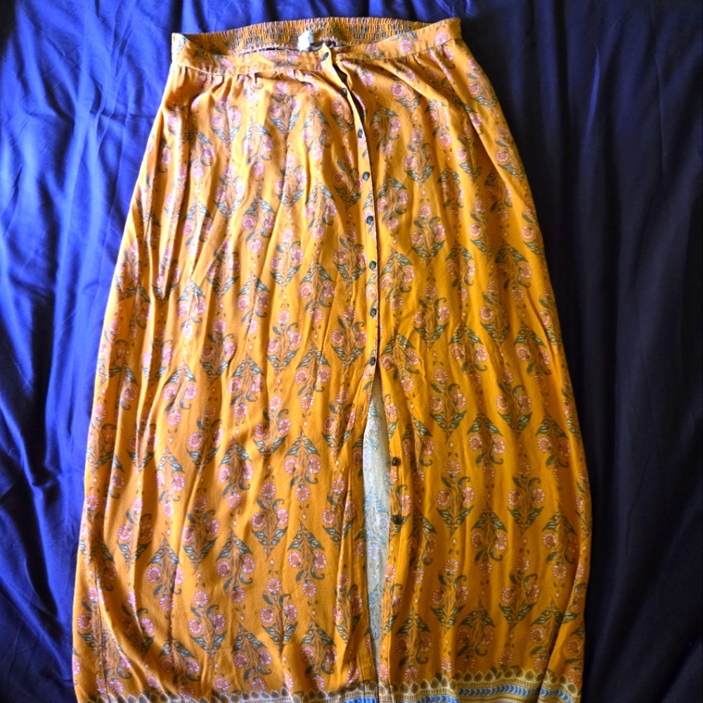 Bohemian Paisley Print Skirt in Mustard